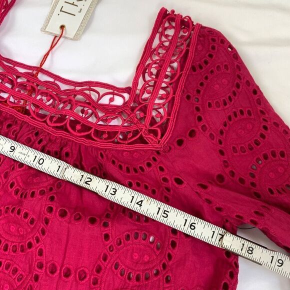 Anthropologie TRYB Eyelet Ruffle Blouse Size S Pink Embroidered Peasant Top - Picture 7 of 8